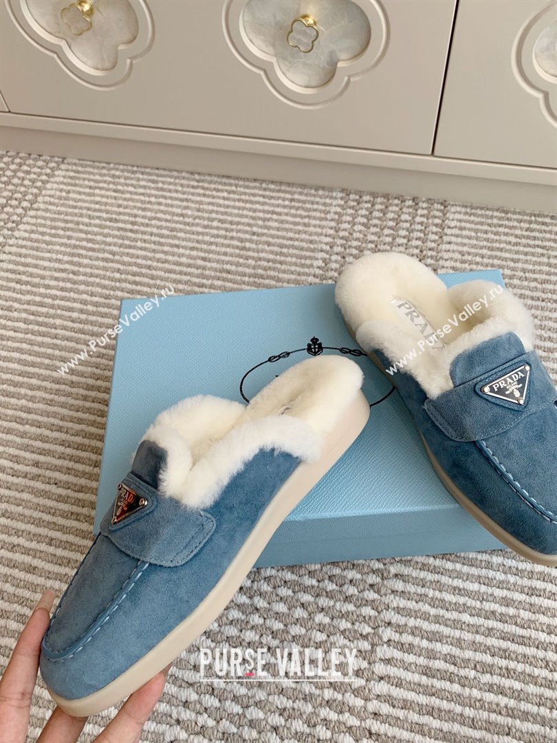 Prada Suede and Shearling Mules P112007 Blue 2025 (Women and Men) (LM-25112007)
