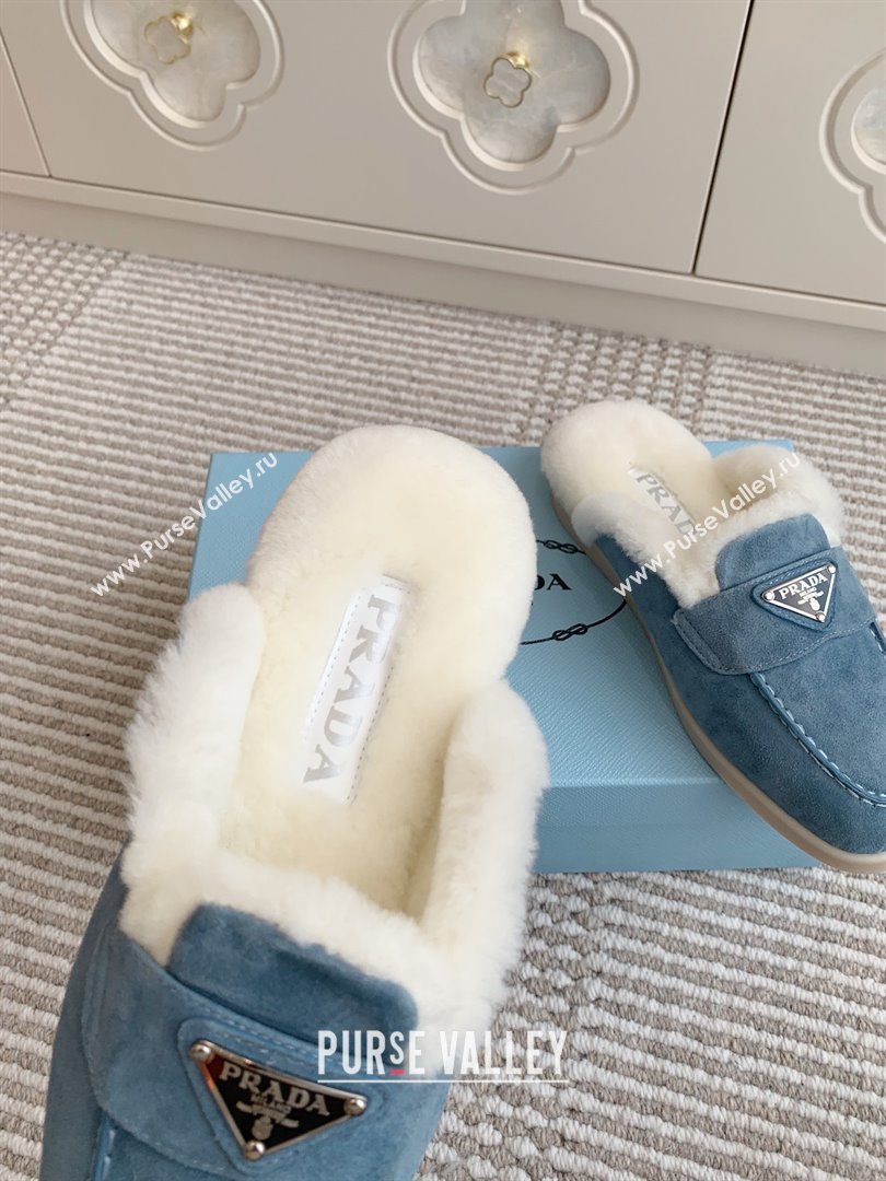 Prada Suede and Shearling Mules P112007 Blue 2025 (Women and Men) (LM-25112007)