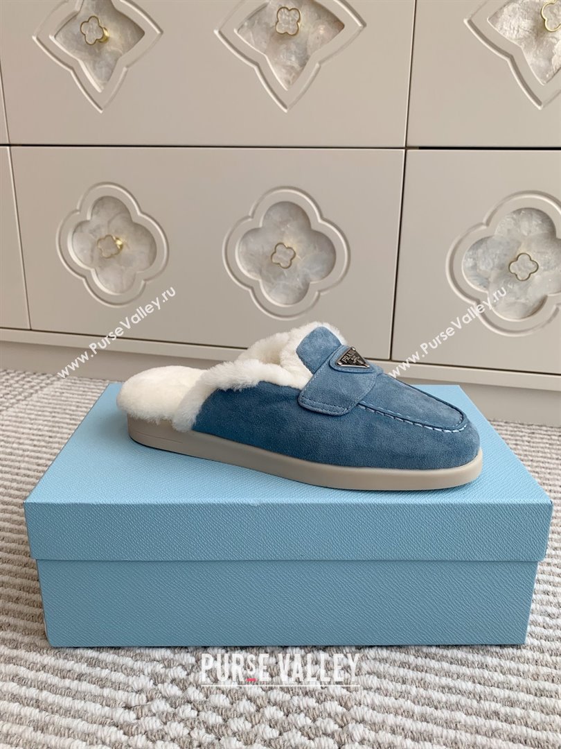 Prada Suede and Shearling Mules P112007 Blue 2025 (Women and Men) (LM-25112007)