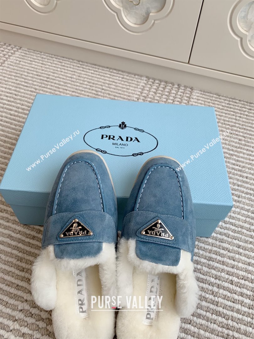 Prada Suede and Shearling Mules P112007 Blue 2025 (Women and Men) (LM-25112007)