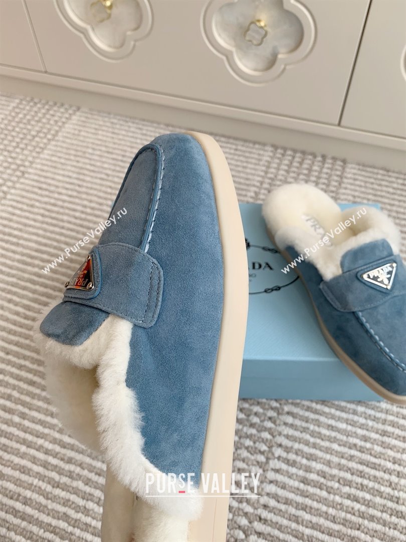 Prada Suede and Shearling Mules P112007 Blue 2025 (Women and Men) (LM-25112007)