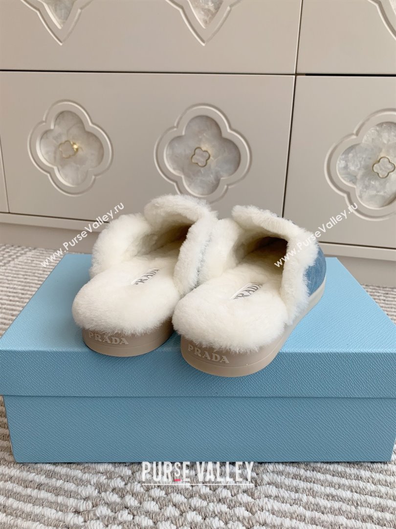 Prada Suede and Shearling Mules P112007 Blue 2025 (Women and Men) (LM-25112007)