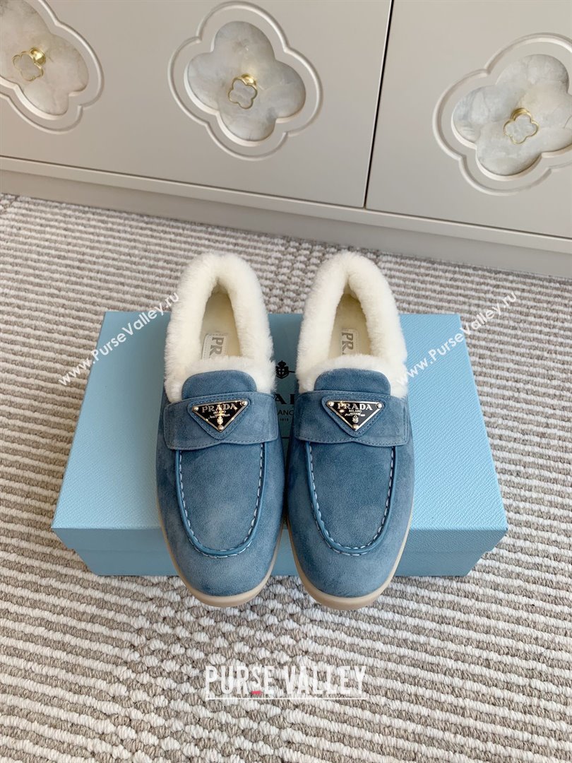 Prada Suede and Shearling Loafers P112008 Blue 2025 (Women and Men) (LM-25112008)
