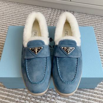 Prada Suede and Shearling Loafers P112008 Blue 2025 (Women and Men) (LM-25112008)