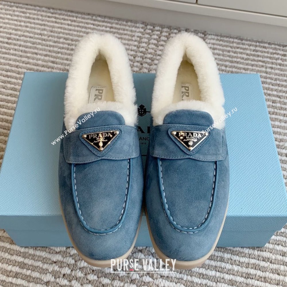 Prada Suede and Shearling Loafers P112008 Blue 2025 (Women and Men) (LM-25112008)