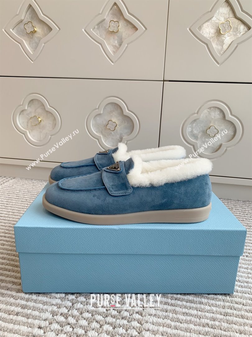 Prada Suede and Shearling Loafers P112008 Blue 2025 (Women and Men) (LM-25112008)