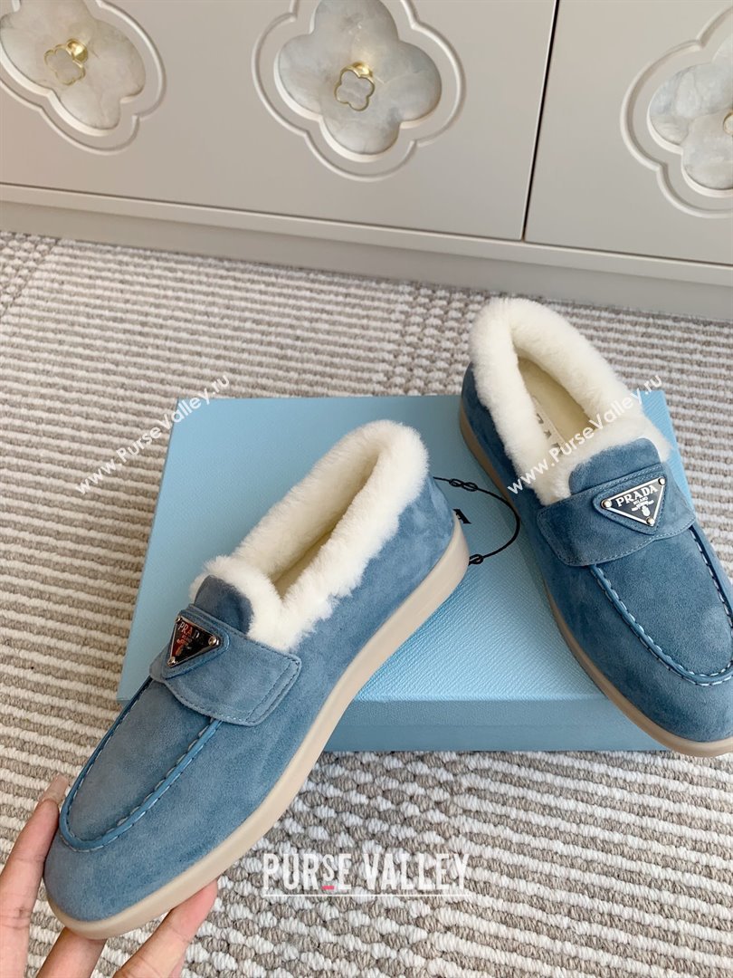 Prada Suede and Shearling Loafers P112008 Blue 2025 (Women and Men) (LM-25112008)