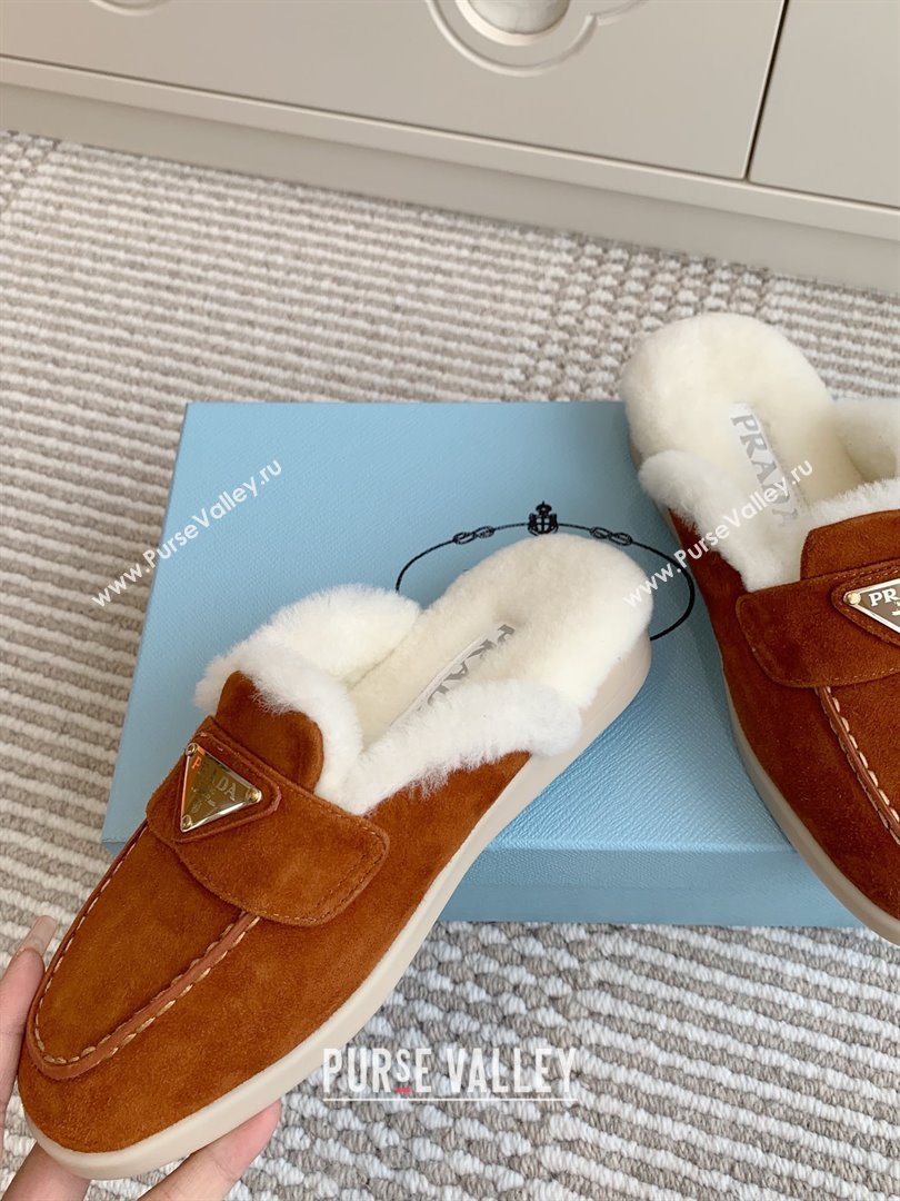 Prada Suede and Shearling Mules P112003 Dark Brown 2025 (Women and Men) (LM-25112003)