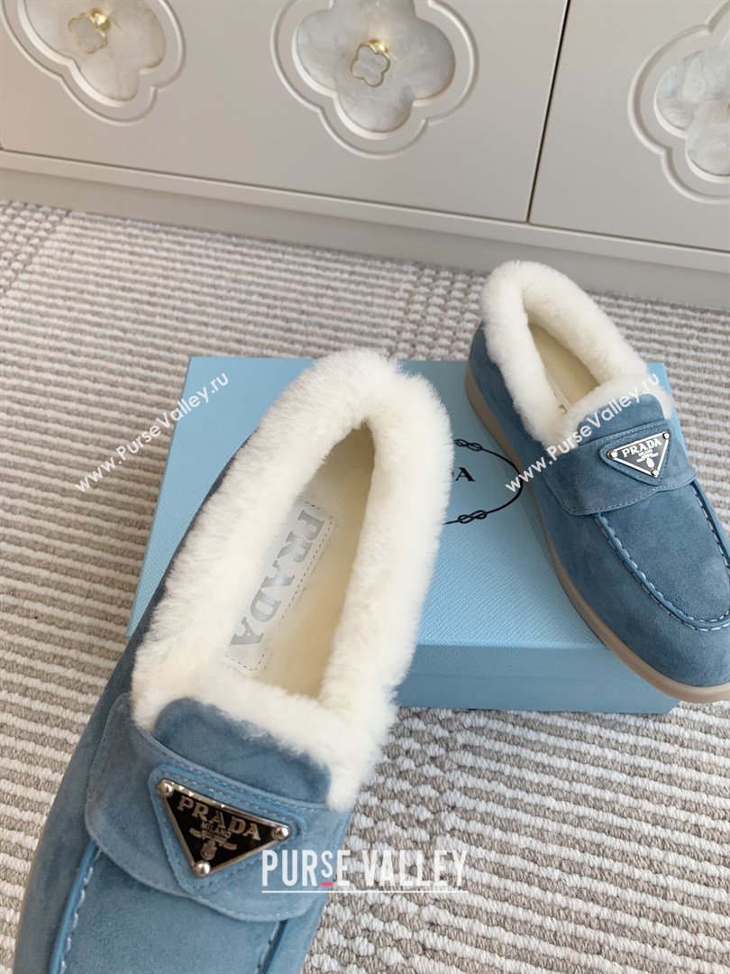 Prada Suede and Shearling Loafers P112008 Blue 2025 (Women and Men) (LM-25112008)