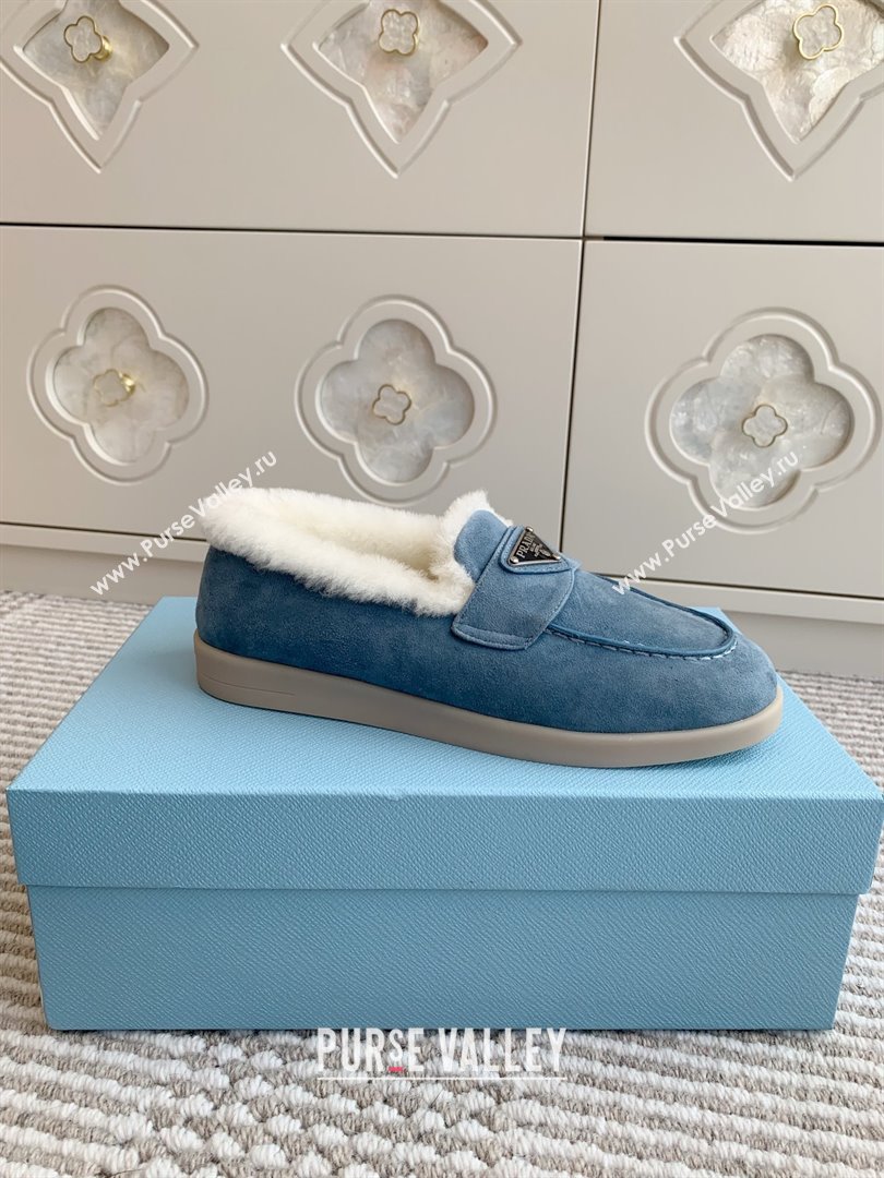Prada Suede and Shearling Loafers P112008 Blue 2025 (Women and Men) (LM-25112008)