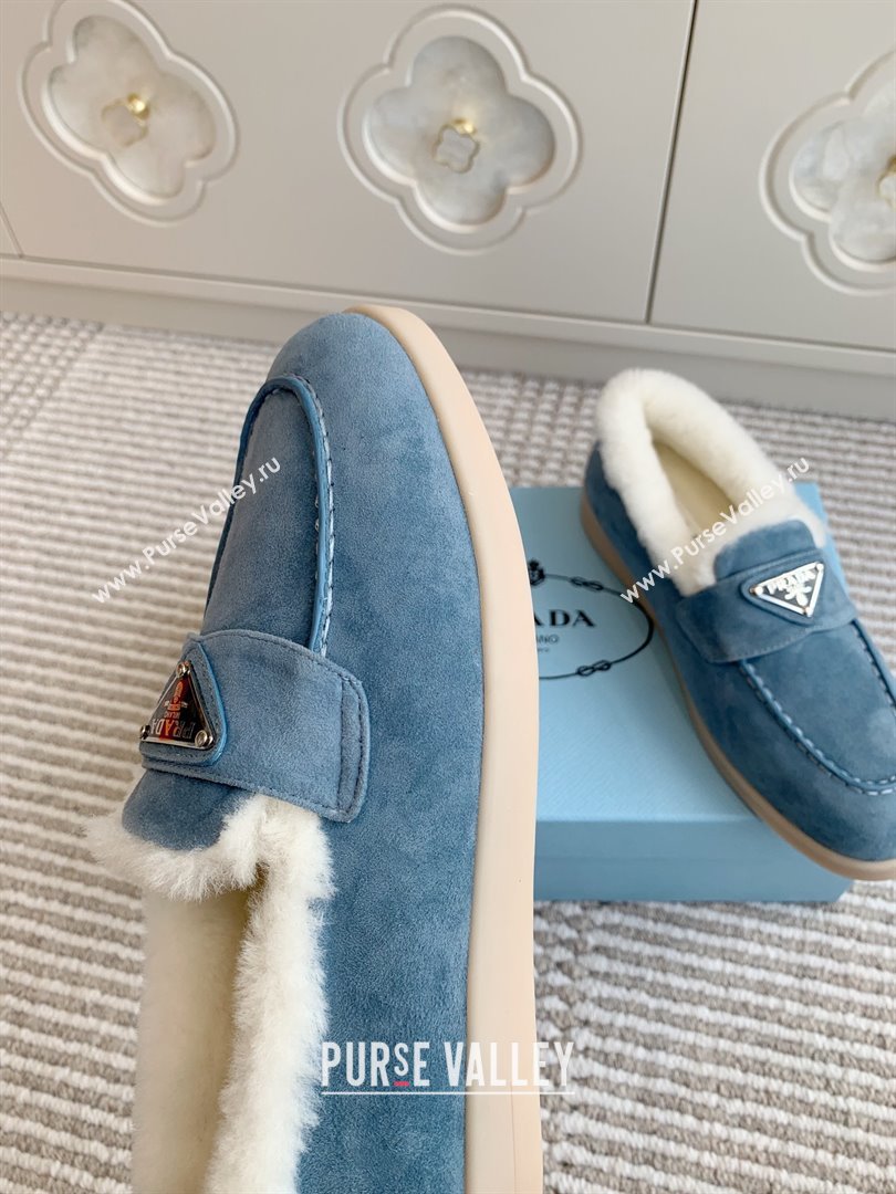 Prada Suede and Shearling Loafers P112008 Blue 2025 (Women and Men) (LM-25112008)