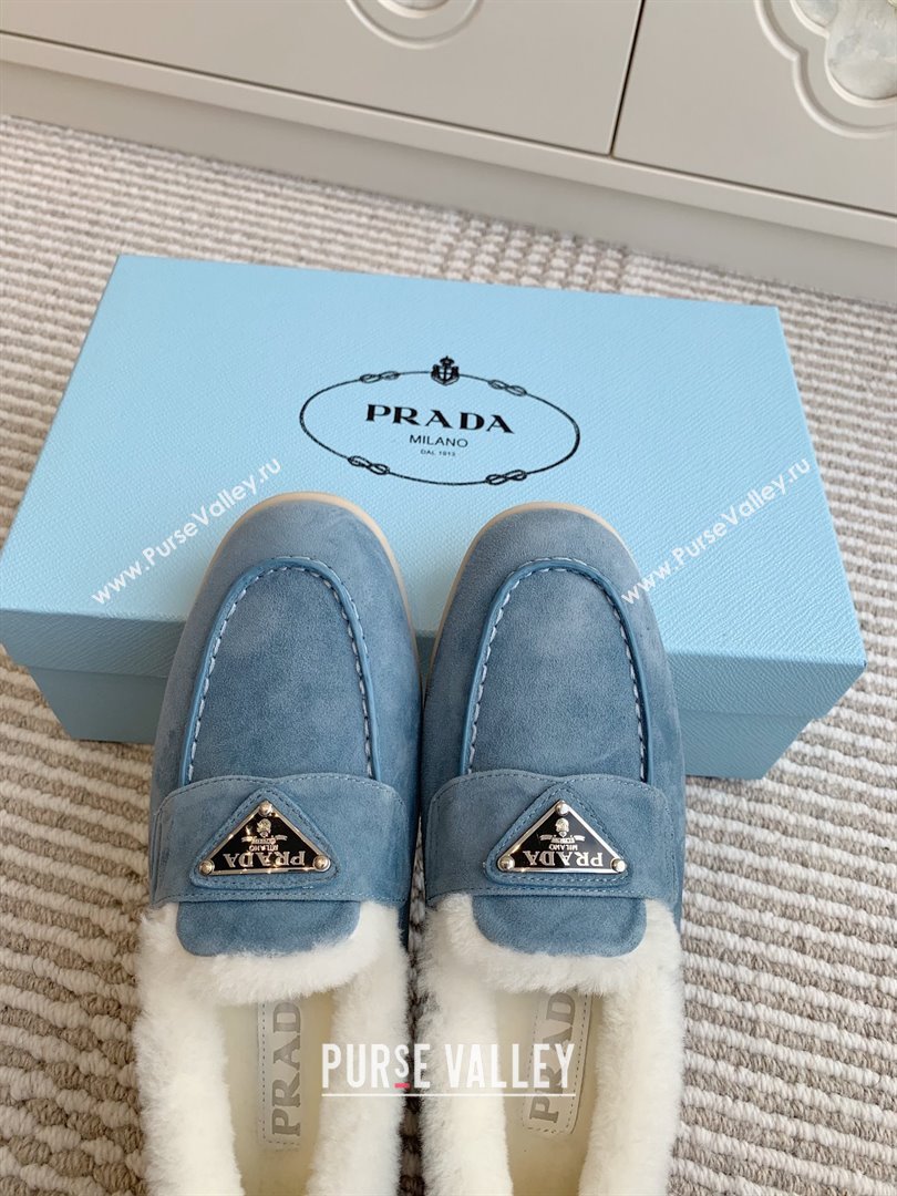 Prada Suede and Shearling Loafers P112008 Blue 2025 (Women and Men) (LM-25112008)