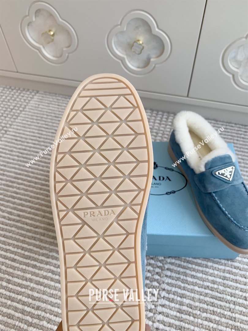 Prada Suede and Shearling Loafers P112008 Blue 2025 (Women and Men) (LM-25112008)