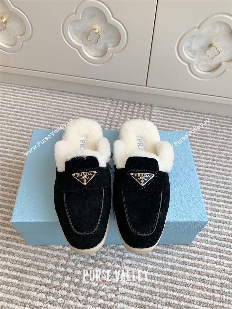 Prada Suede and Shearling Mules P112009 Black 2025 (Women and Men) (LM-25112009)