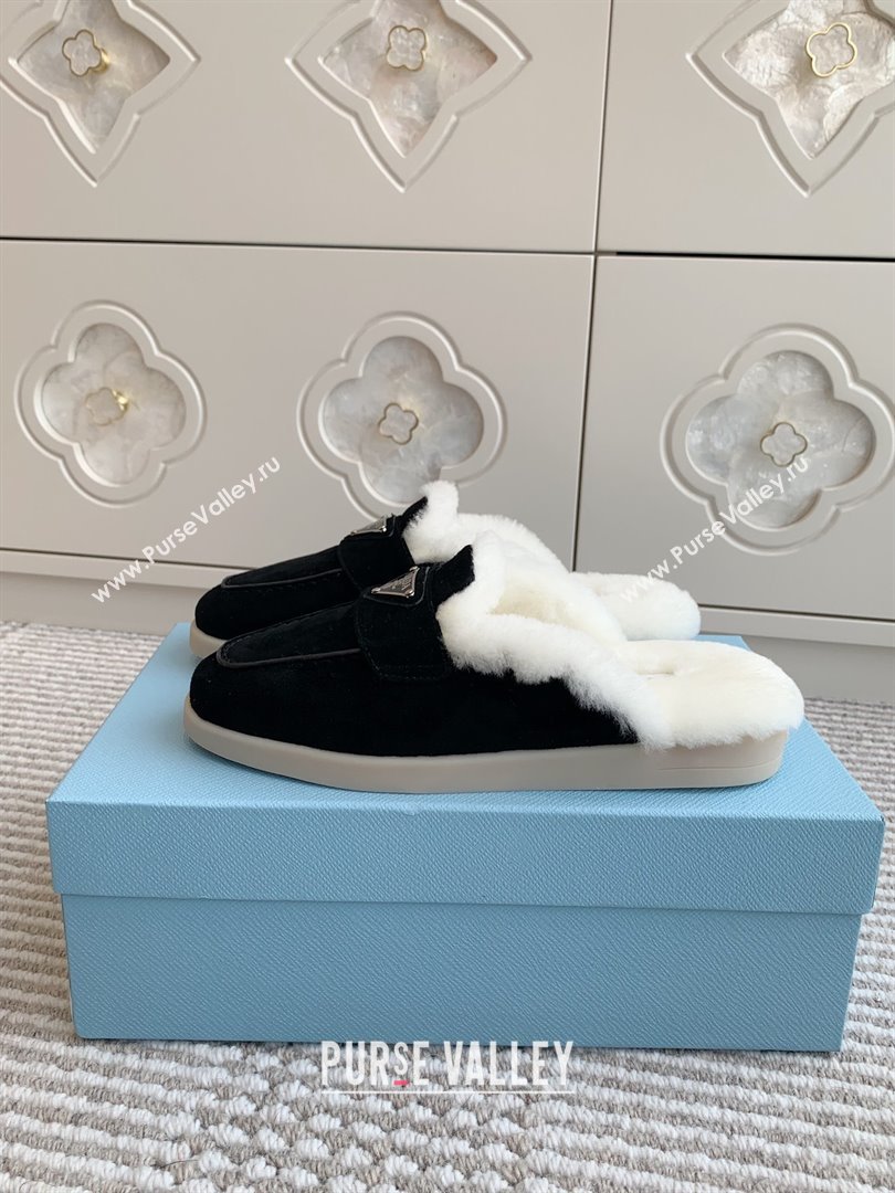 Prada Suede and Shearling Mules P112009 Black 2025 (Women and Men) (LM-25112009)