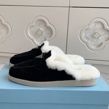 Prada Suede and Shearling Mules P112009 Black 2025 (Women and Men) (LM-25112009)