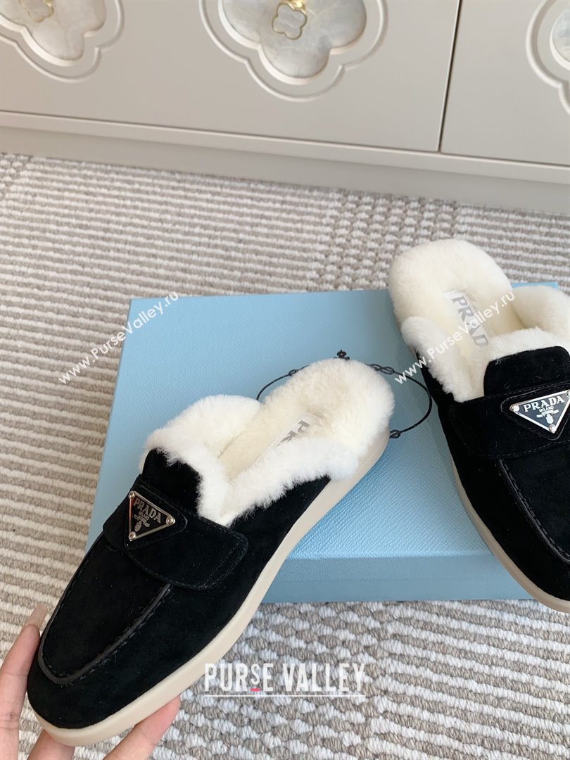 Prada Suede and Shearling Mules P112009 Black 2025 (Women and Men) (LM-25112009)