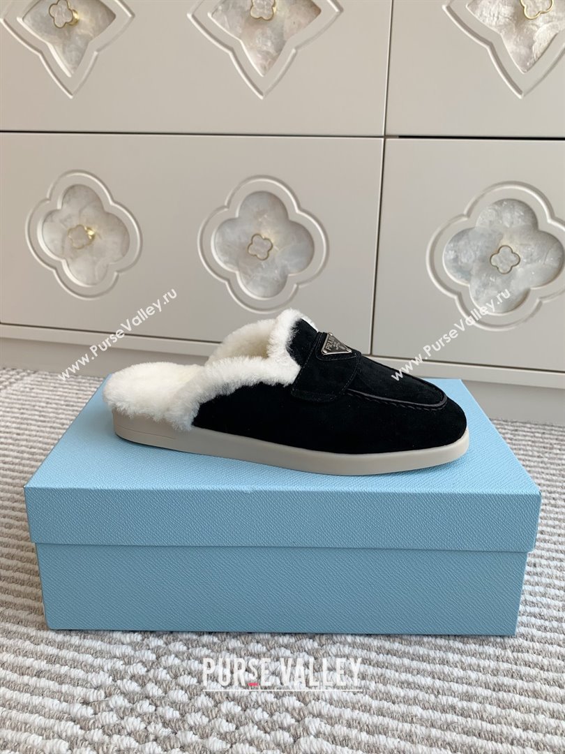 Prada Suede and Shearling Mules P112009 Black 2025 (Women and Men) (LM-25112009)