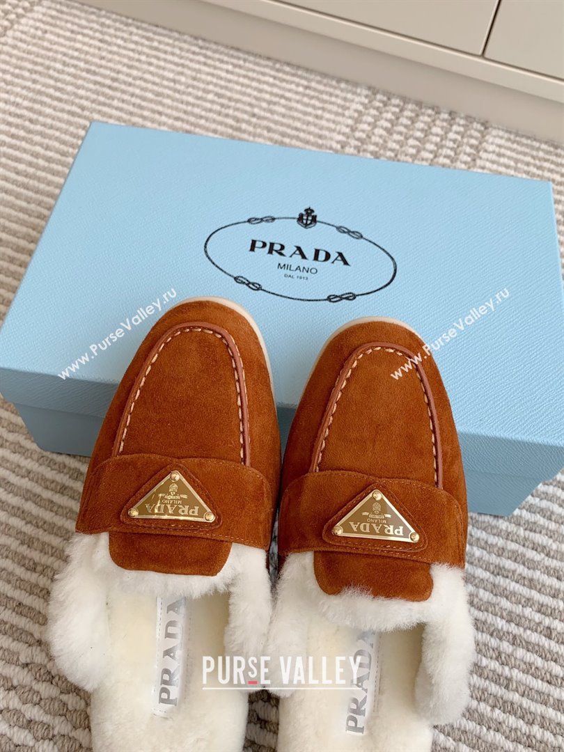 Prada Suede and Shearling Mules P112003 Dark Brown 2025 (Women and Men) (LM-25112003)