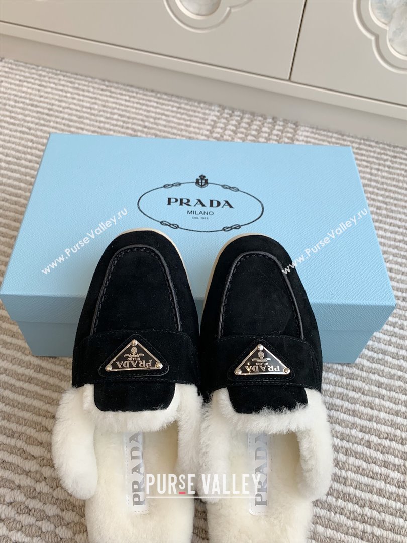 Prada Suede and Shearling Mules P112009 Black 2025 (Women and Men) (LM-25112009)