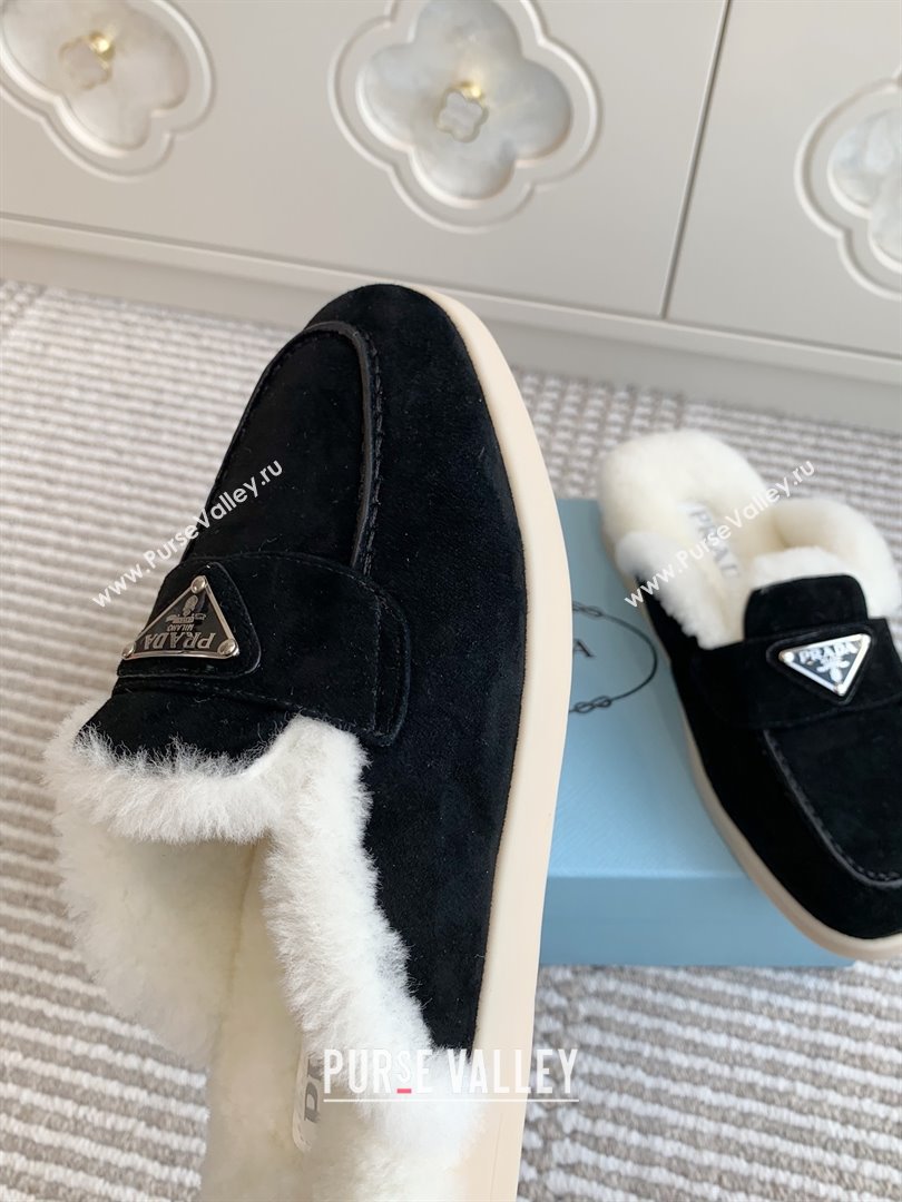 Prada Suede and Shearling Mules P112009 Black 2025 (Women and Men) (LM-25112009)
