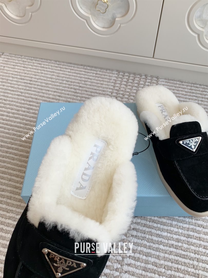 Prada Suede and Shearling Mules P112009 Black 2025 (Women and Men) (LM-25112009)