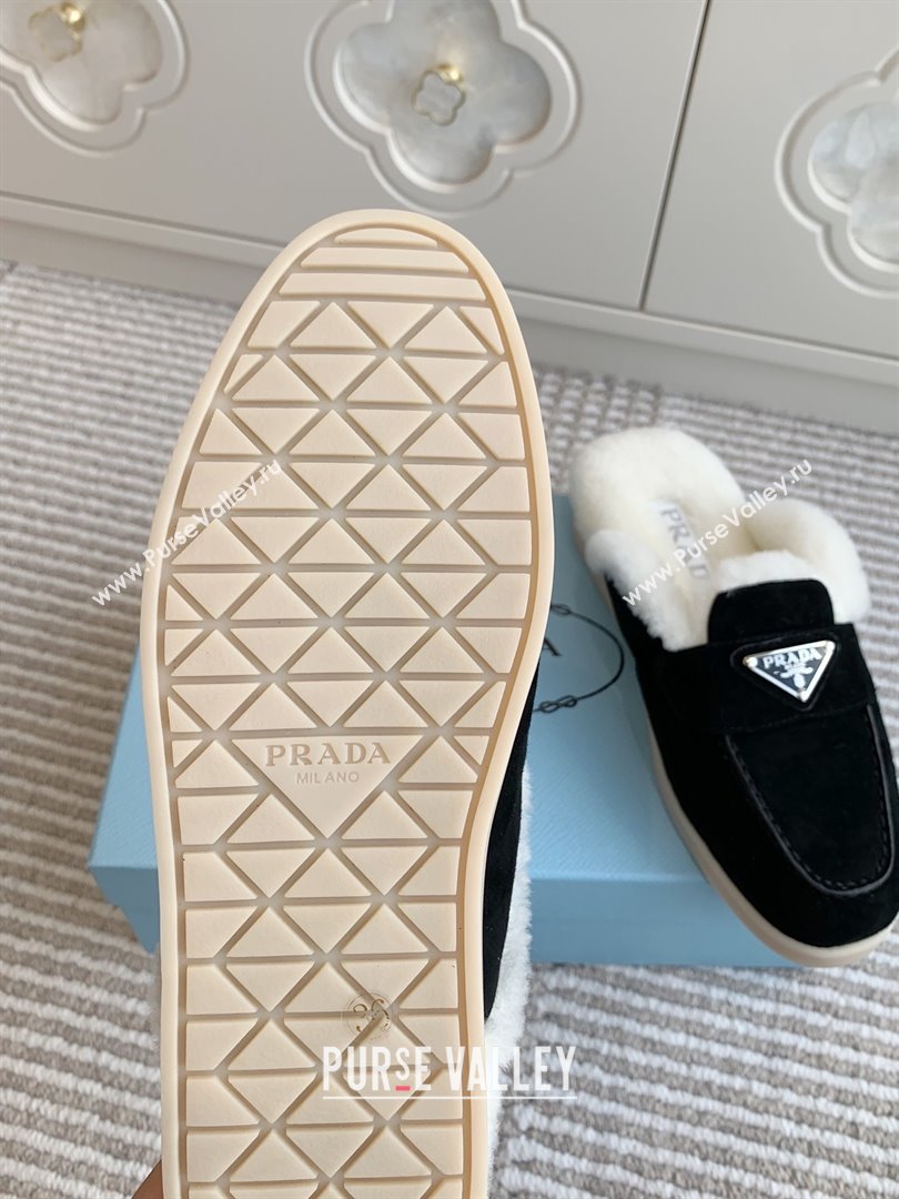 Prada Suede and Shearling Mules P112009 Black 2025 (Women and Men) (LM-25112009)