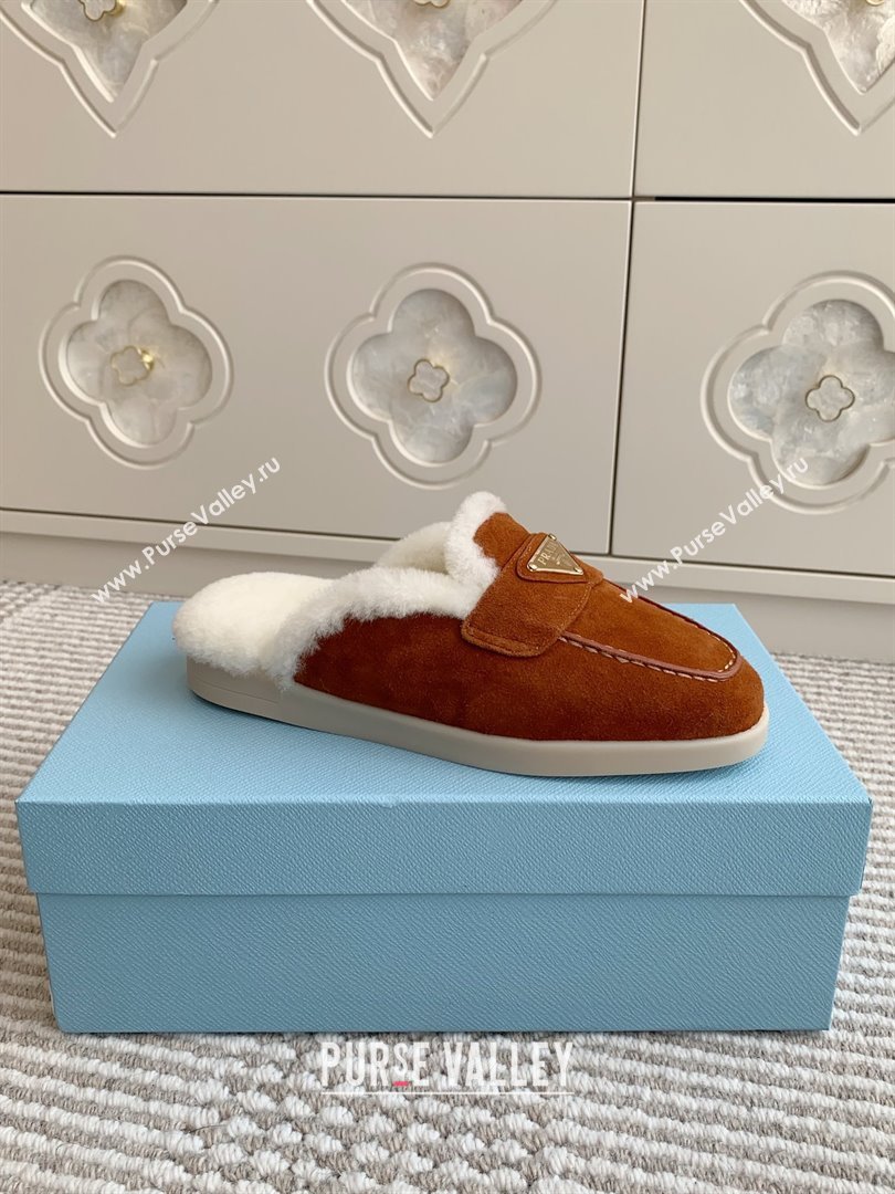 Prada Suede and Shearling Mules P112003 Dark Brown 2025 (Women and Men) (LM-25112003)