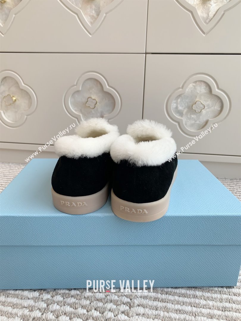Prada Suede and Shearling Loafers P112010 Black 2025 (Women and Men) (LM-25112010)