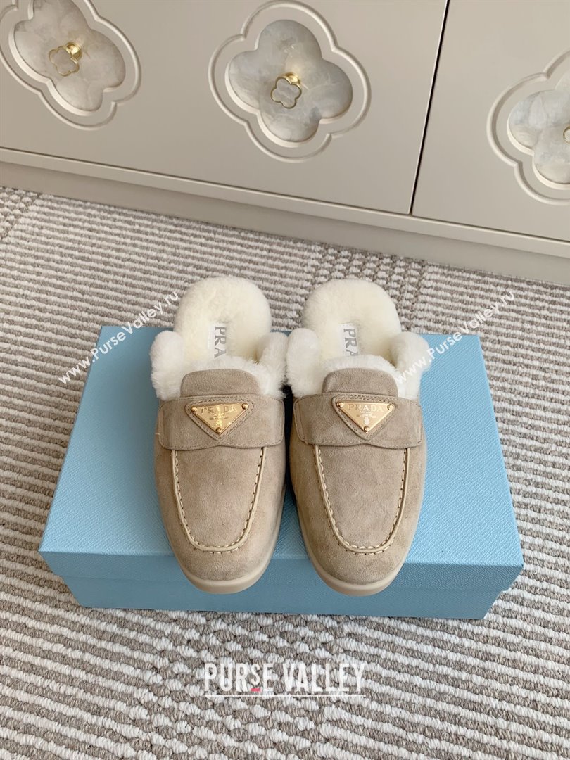 Prada Suede and Shearling Mules P112001 Beige 2025 (Women and Men) (LM-25111919)