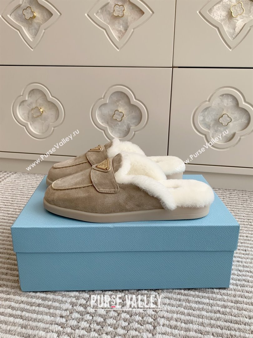 Prada Suede and Shearling Mules P112001 Beige 2025 (Women and Men) (LM-25111919)