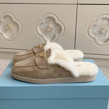 Prada Suede and Shearling Mules P112001 Beige 2025 (Women and Men) (LM-25111919)