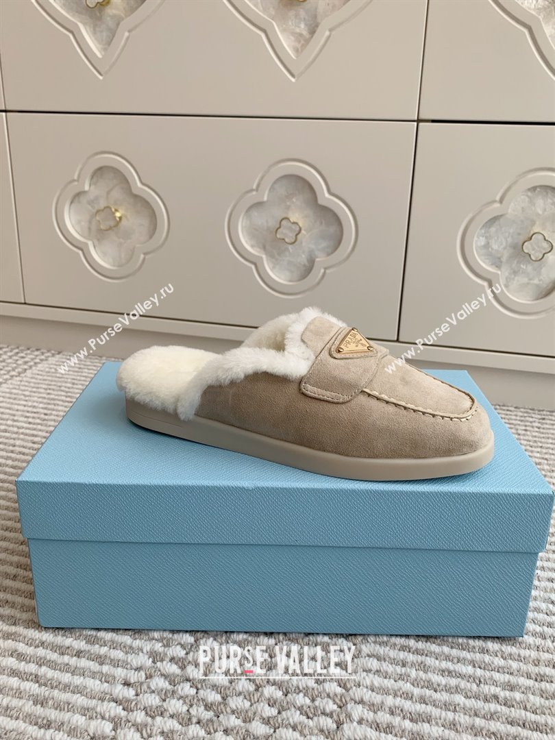 Prada Suede and Shearling Mules P112001 Beige 2025 (Women and Men) (LM-25111919)