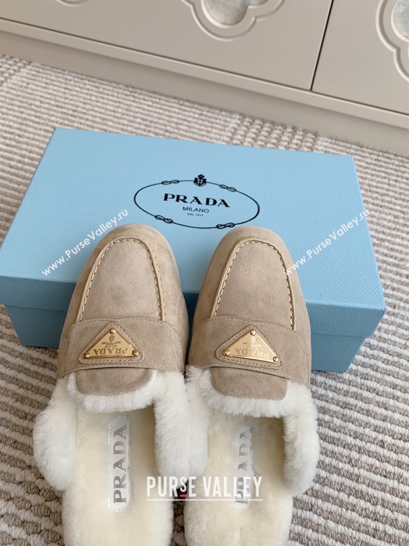 Prada Suede and Shearling Mules P112001 Beige 2025 (Women and Men) (LM-25111919)