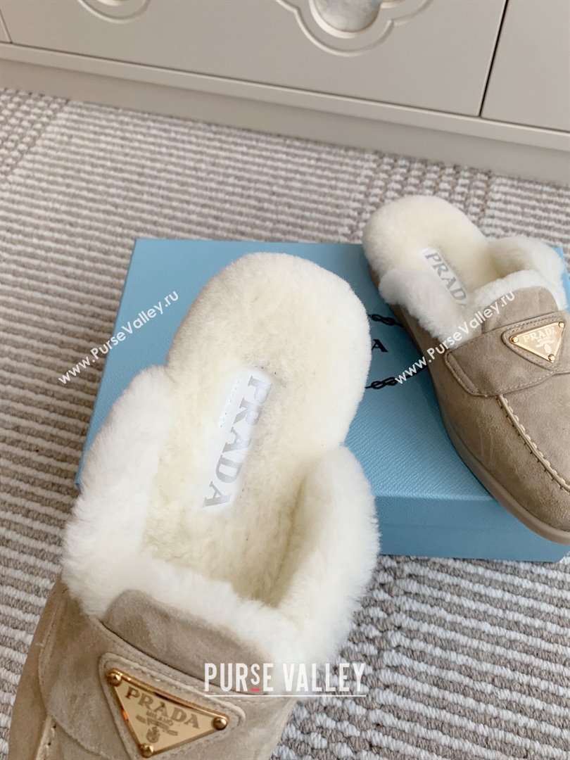 Prada Suede and Shearling Mules P112001 Beige 2025 (Women and Men) (LM-25111919)