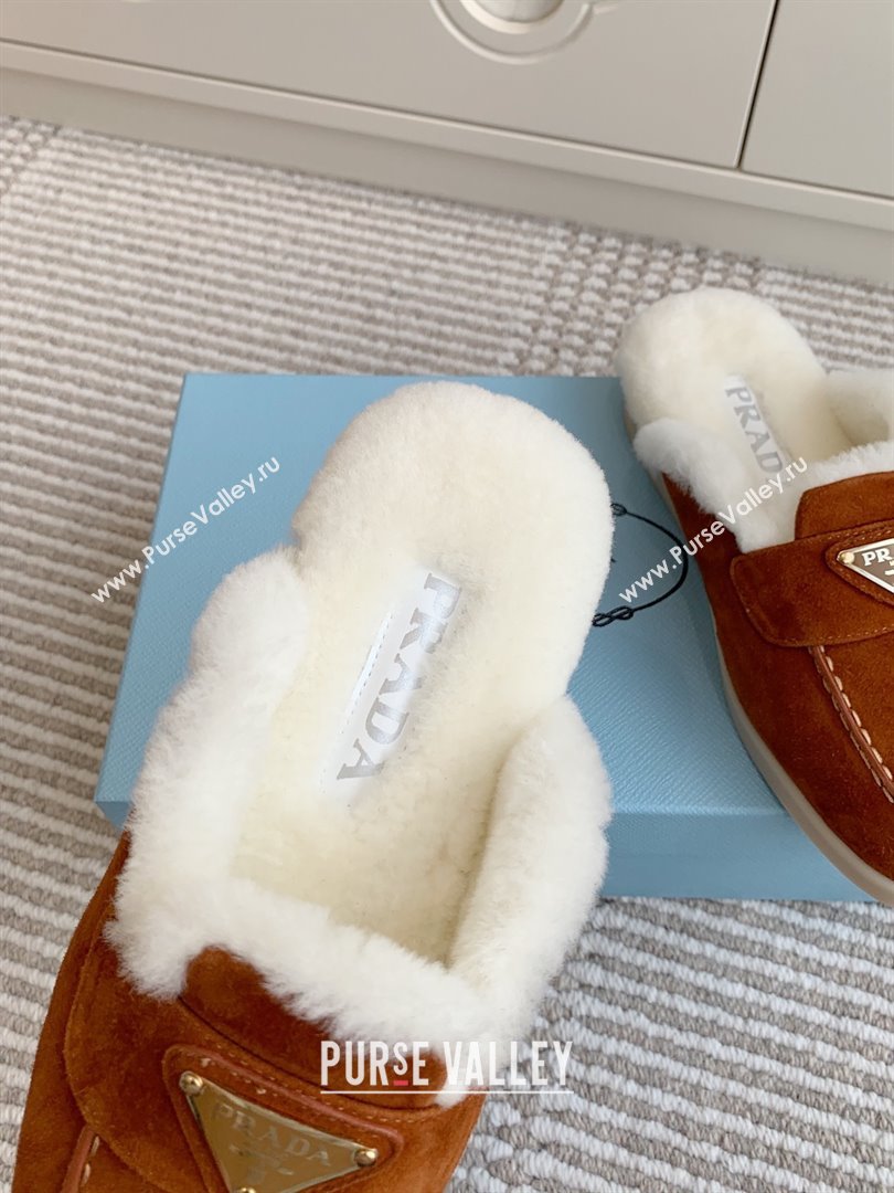 Prada Suede and Shearling Mules P112003 Dark Brown 2025 (Women and Men) (LM-25112003)