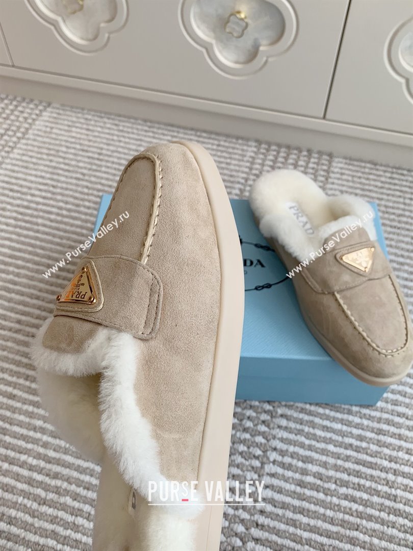 Prada Suede and Shearling Mules P112001 Beige 2025 (Women and Men) (LM-25111919)