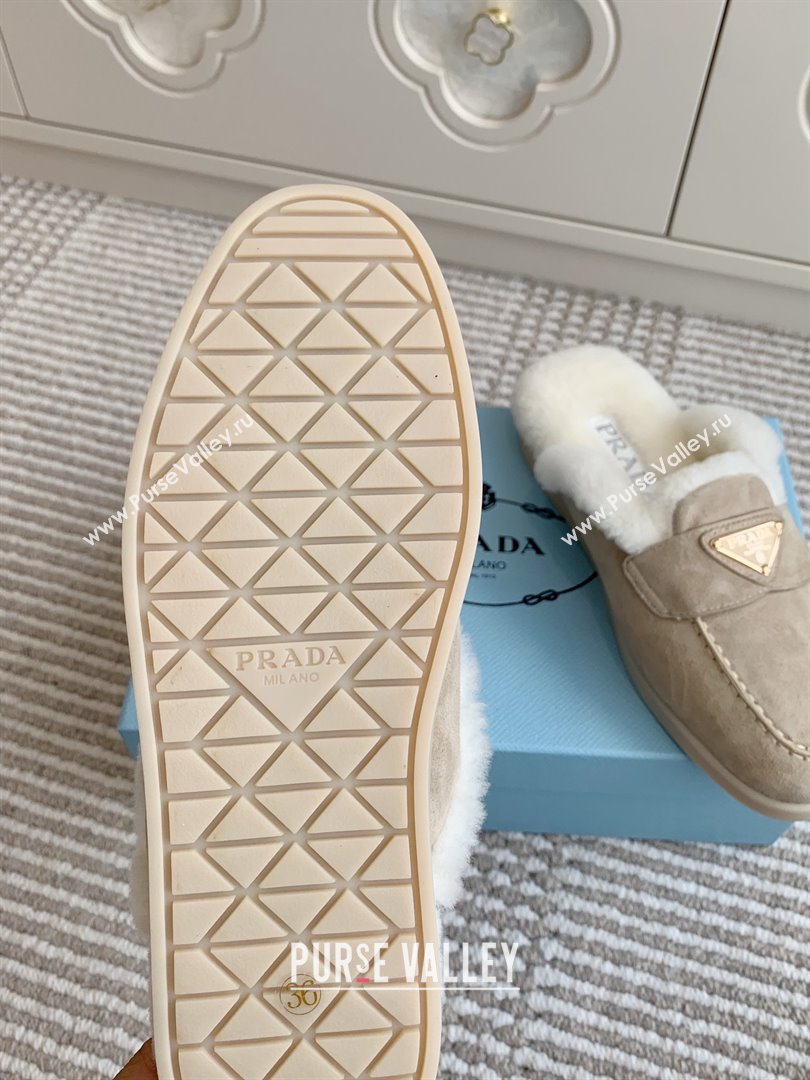 Prada Suede and Shearling Mules P112001 Beige 2025 (Women and Men) (LM-25111919)
