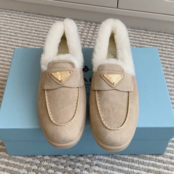 Prada Suede and Shearling Loafers P112002 Beige 2025 (Women and Men) (LM-25112002)