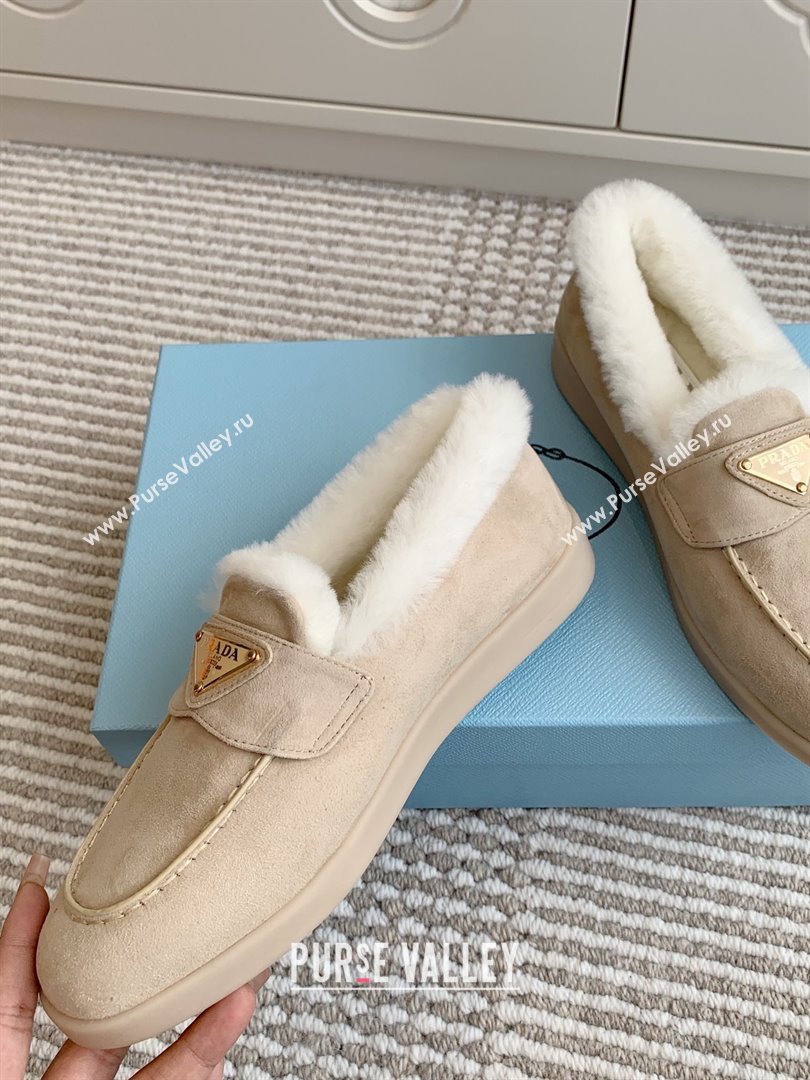 Prada Suede and Shearling Loafers P112002 Beige 2025 (Women and Men) (LM-25112002)