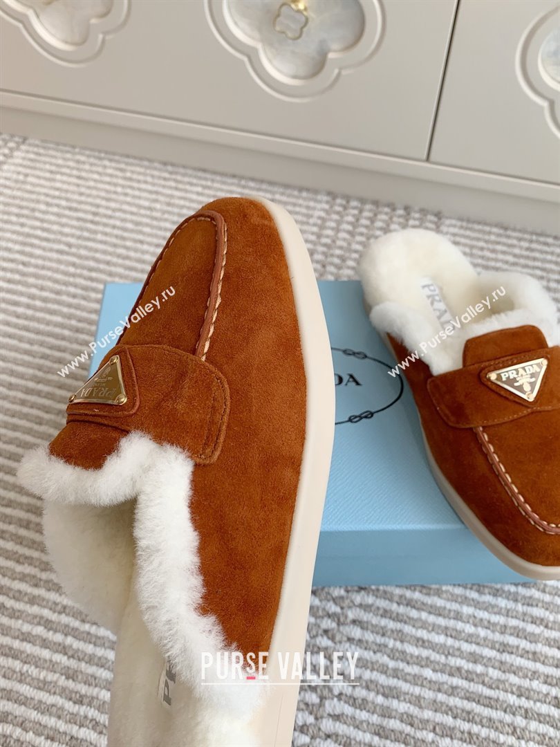 Prada Suede and Shearling Mules P112003 Dark Brown 2025 (Women and Men) (LM-25112003)