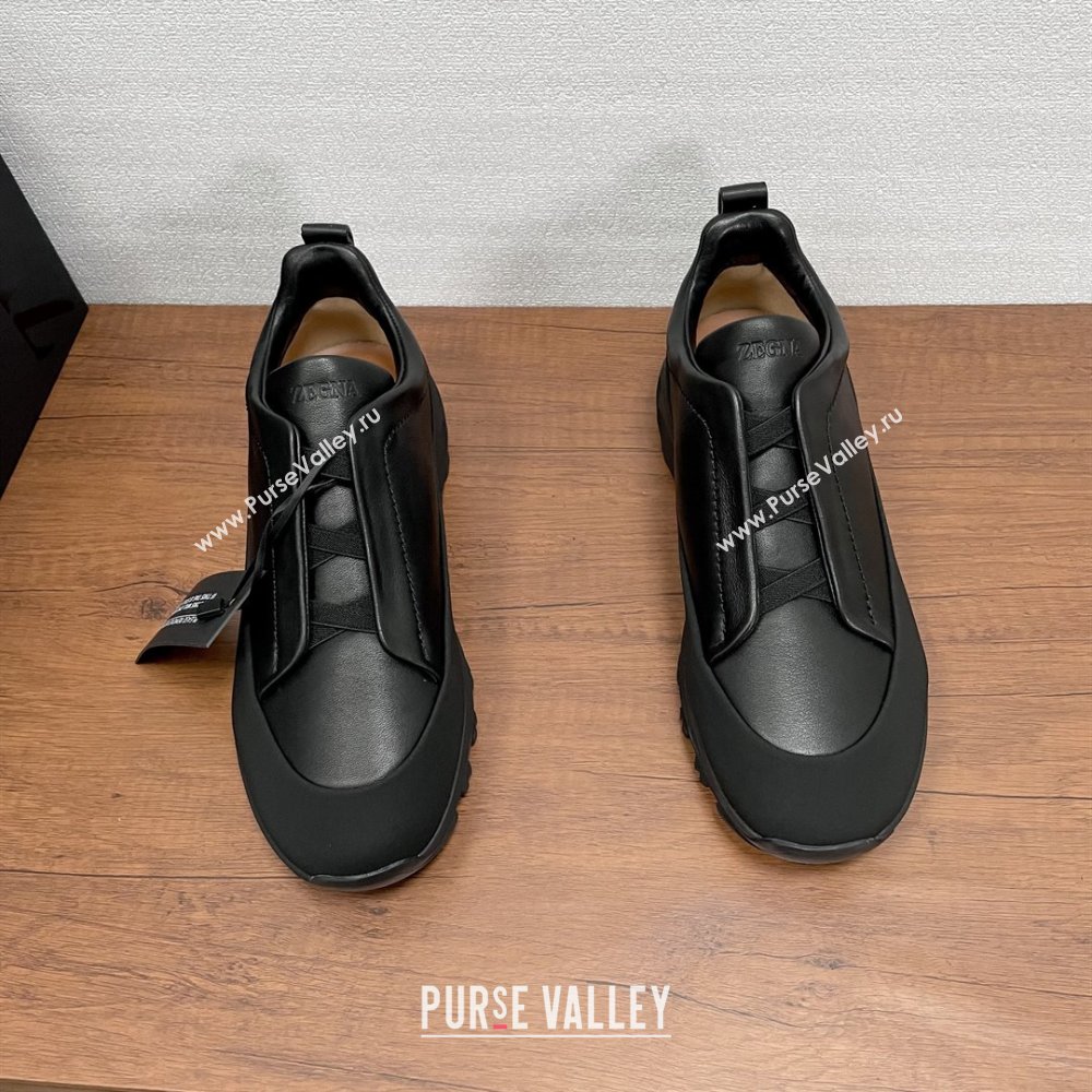 Zegna Mens Triple Stitch™ Monte Sneakers in Smooth Calfskin Black 2025 (SHH-25112201)