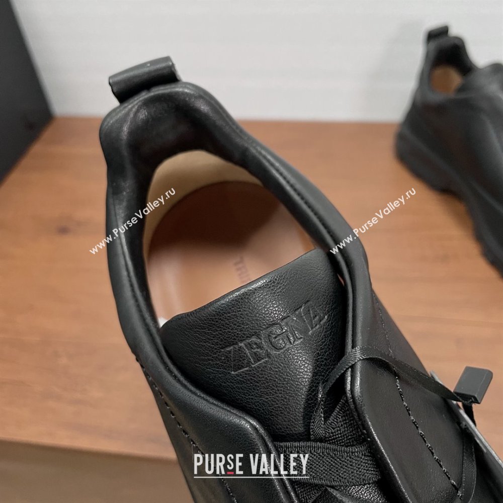 Zegna Mens Triple Stitch™ Monte Sneakers in Smooth Calfskin Black 2025 (SHH-25112201)