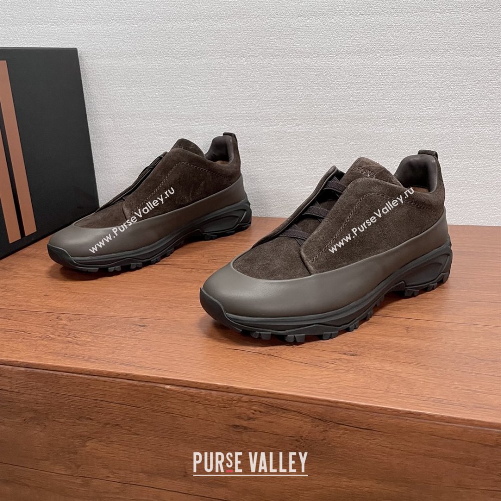 Zegna Mens Triple Stitch™ Monte Sneakers in Suede Coffee 2025 (SHH-25112204)