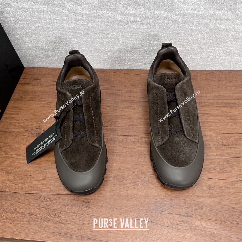 Zegna Mens Triple Stitch™ Monte Sneakers in Suede Coffee 2025 (SHH-25112204)