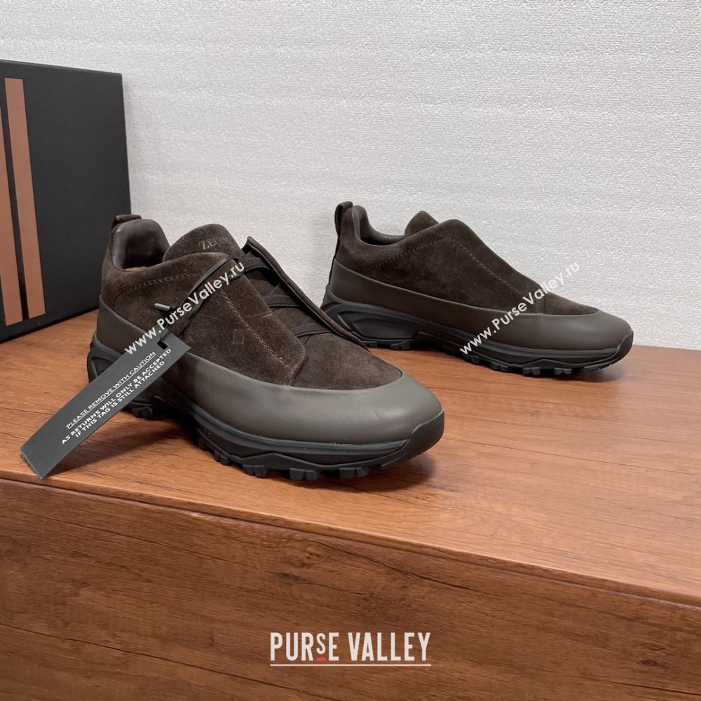 Zegna Mens Triple Stitch™ Monte Sneakers in Suede Coffee 2025 (SHH-25112204)