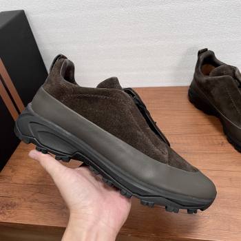 Zegna Mens Triple Stitch™ Monte Sneakers in Suede Coffee 2025 (SHH-25112204)