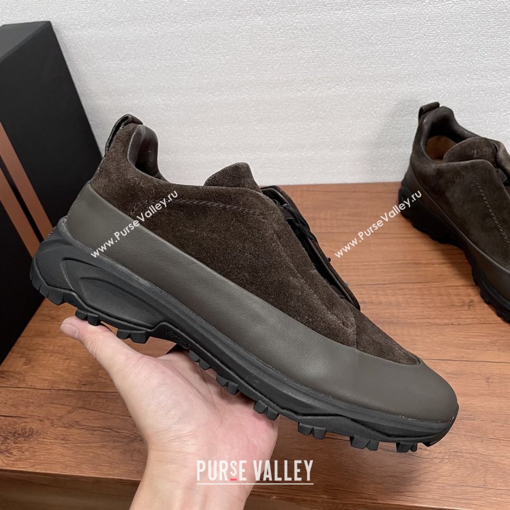 Zegna Mens Triple Stitch™ Monte Sneakers in Suede Coffee 2025 (SHH-25112204)