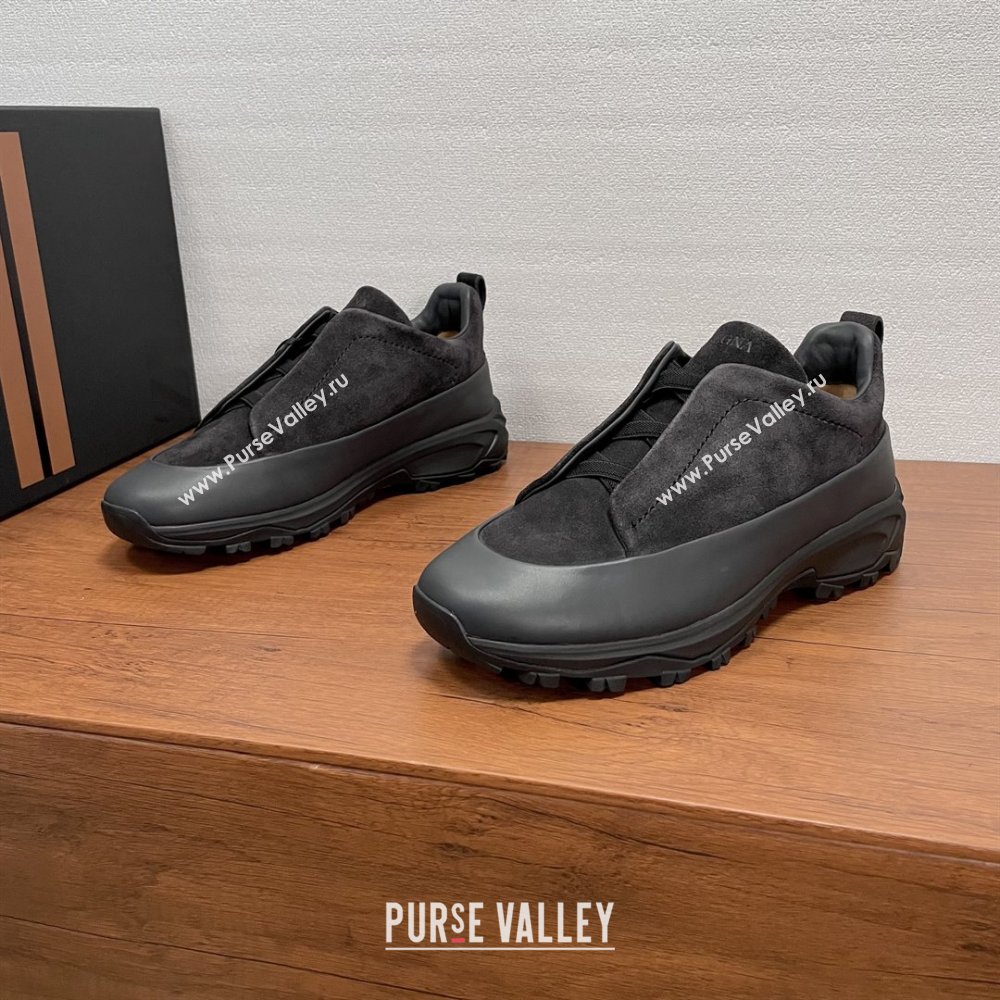 Zegna Mens Triple Stitch™ Monte Sneakers in Suede Black 2025 (SHH-25112205)