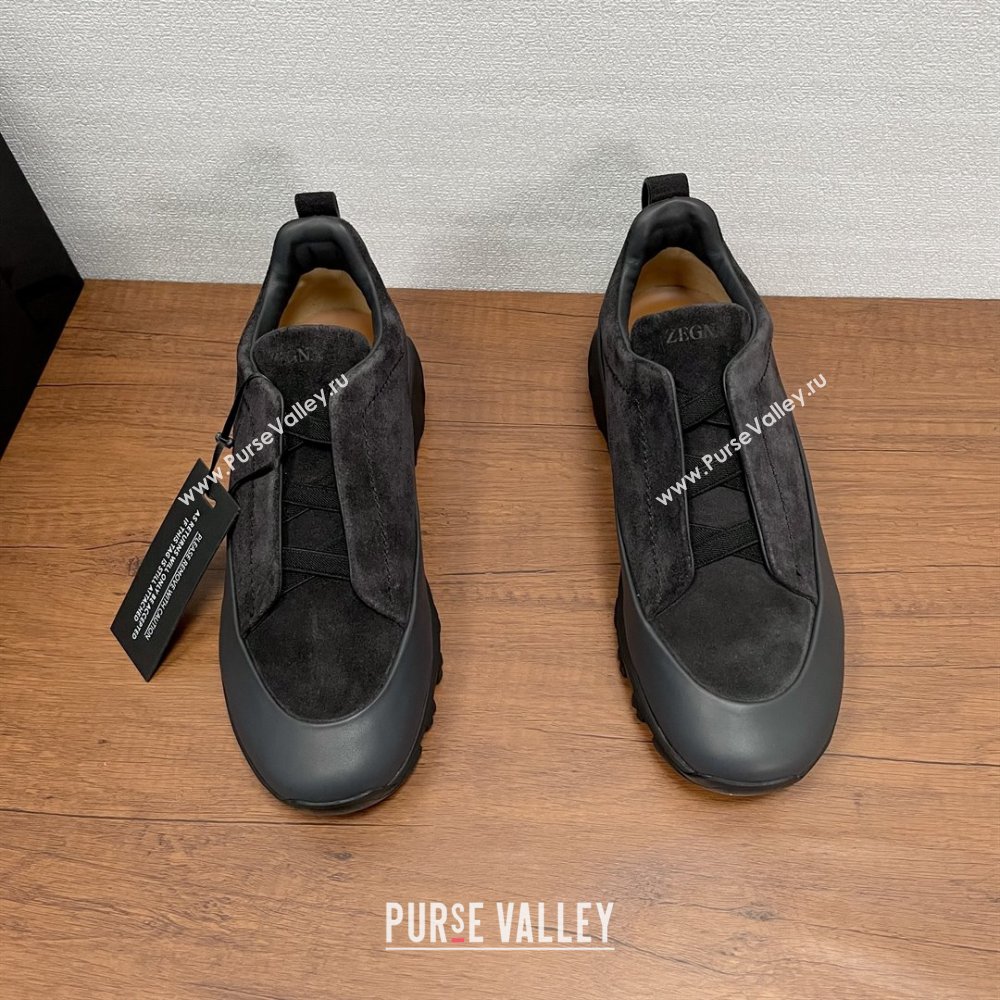 Zegna Mens Triple Stitch™ Monte Sneakers in Suede Black 2025 (SHH-25112205)